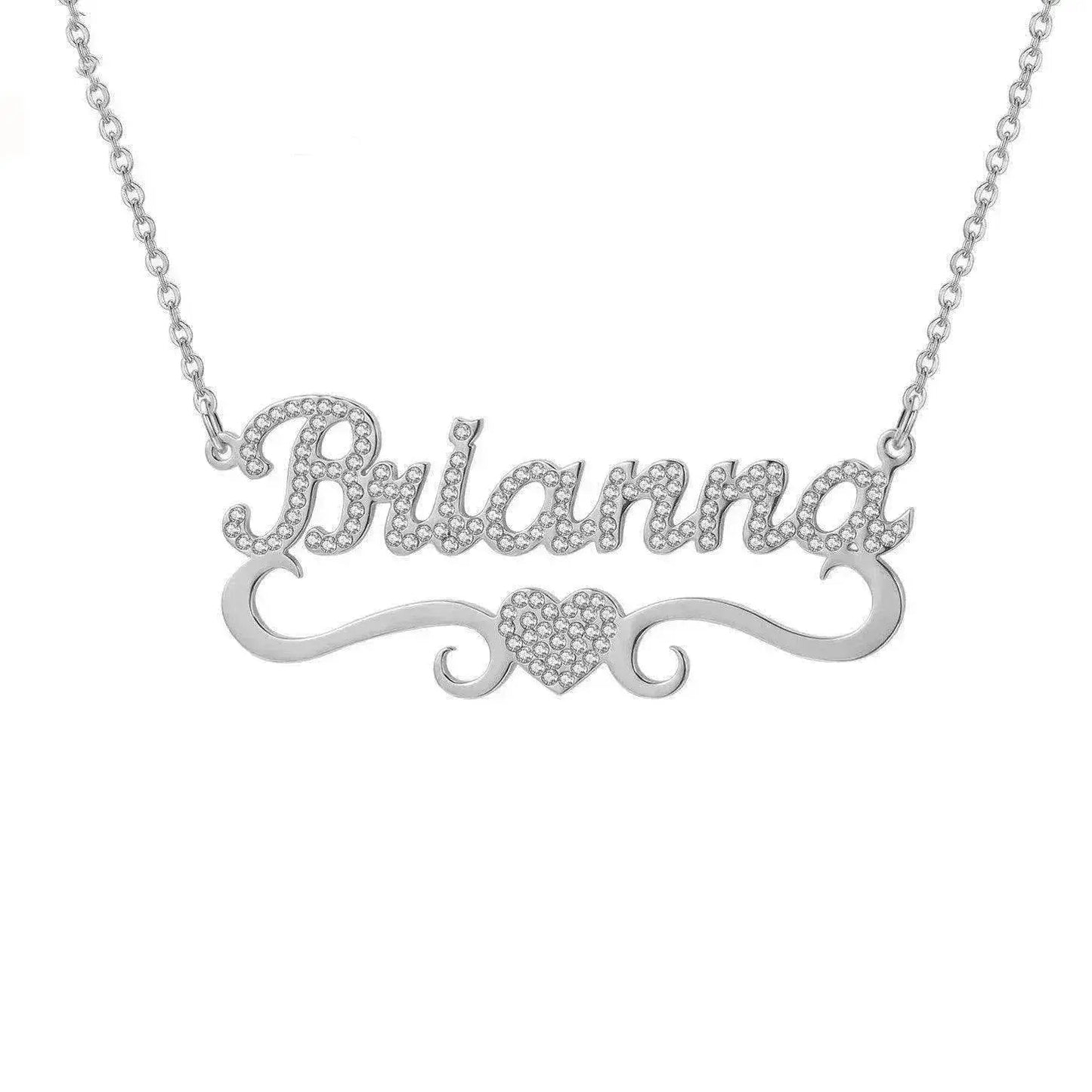 Personalized Name Heart Iced Out Pendants Necklace
