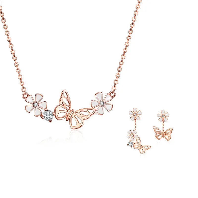 Delicate Beauty: Korean Style 925 Sterling Silver Butterfly and Flower Choker Necklace