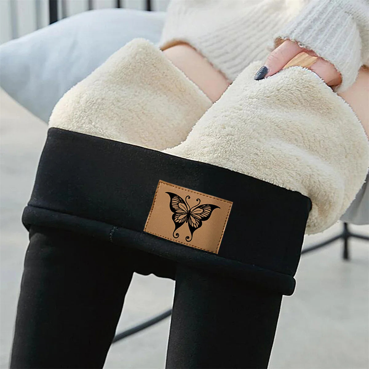 Hiver femmes Leggings solide chaud Leggings épaissir laine d'agneau taille haute polaire garder bout à bout haute extensible pantalon de marche poche