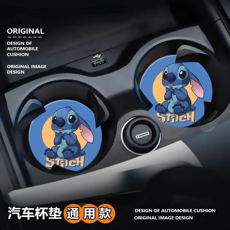 Stitch creative cartoon car coaster car water cup slot mat car interior decoration supplies non-slip mat storage mat universal