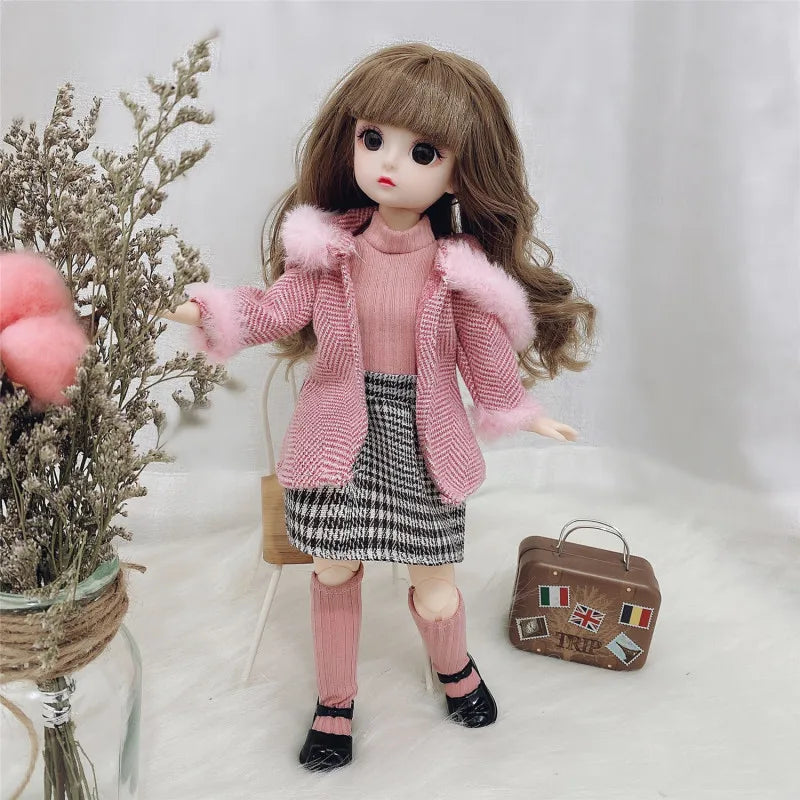 Poupée Bjd 30 cm 12 articulations mobiles Robe de fille 1/6 Yeux marron 3D Jouet avec vêtements Chaussures Jouets pour enfants Cadeau pour fille