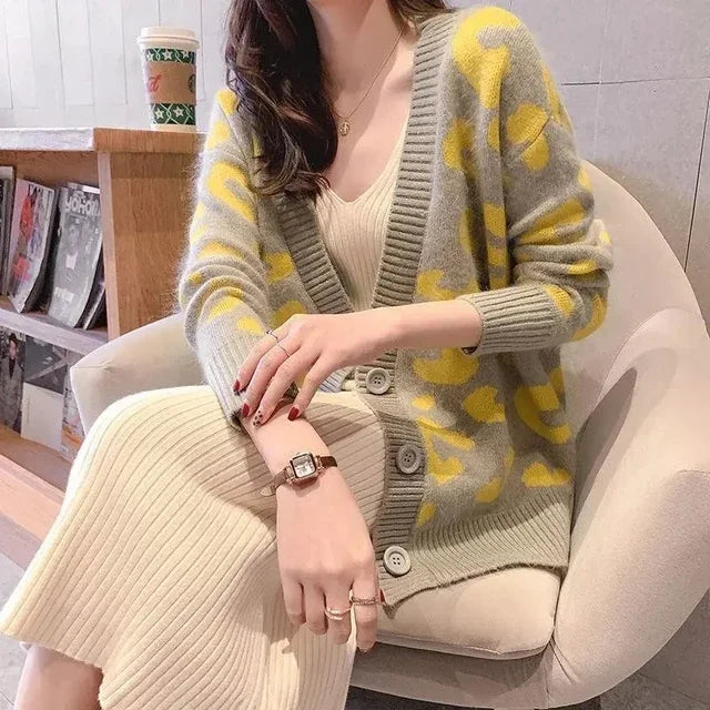 Women Winter Knit Sweater Coat V Neck Sheep Cardigans Christmas Sweaters Warm Knitted Sueter Mujer Loose Long Sleeve Jacket