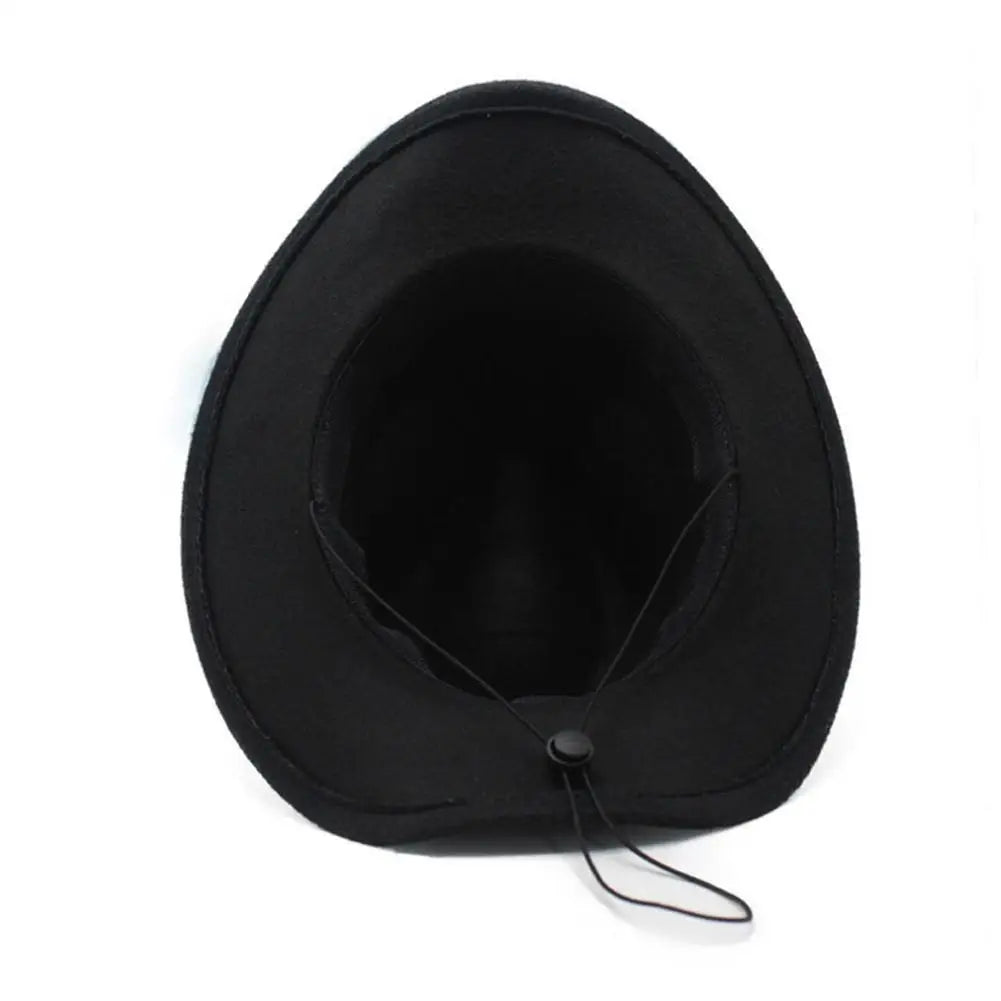 Chapeau de cowboy occidental classique noir confortable, à bord retroussé, avec boucle de ceinture, pour femme, Fedora, Sombrero, Jazz, Cowboy
