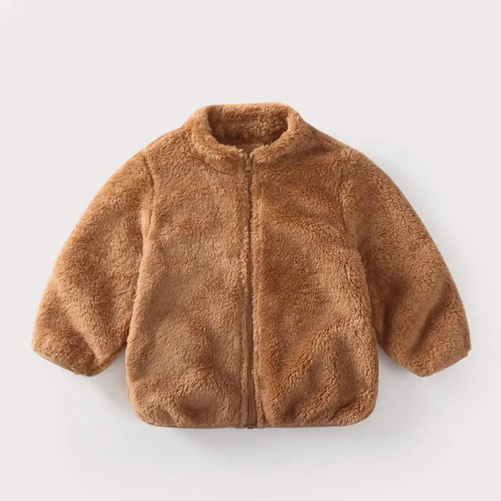 Manteau en peluche de couleur unie pour enfants, automne-hiver, chaud, pour bébés filles et garçons, veste décontractée, pardessus, vêtements pour enfants, vêtements d'extérieur pour tout-petits