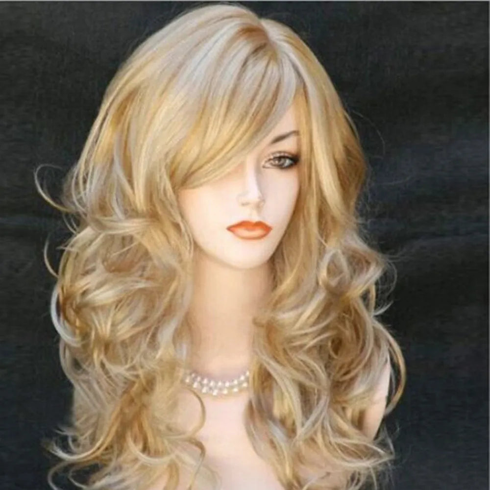 Blonde Wigs Wavy Curly Long Heat Resistant Fiber Costume Party Wigs for Women Synthetic
