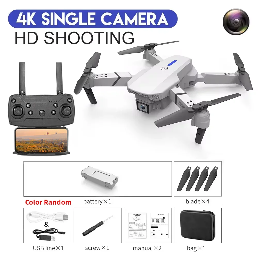 Drone FPV WiFi E88 Pro 2025 – Caméra simple/double 4K/1080P, HD grand angle, maintien d'altitude, jouet d'hélicoptère RC quadrirotor pliable