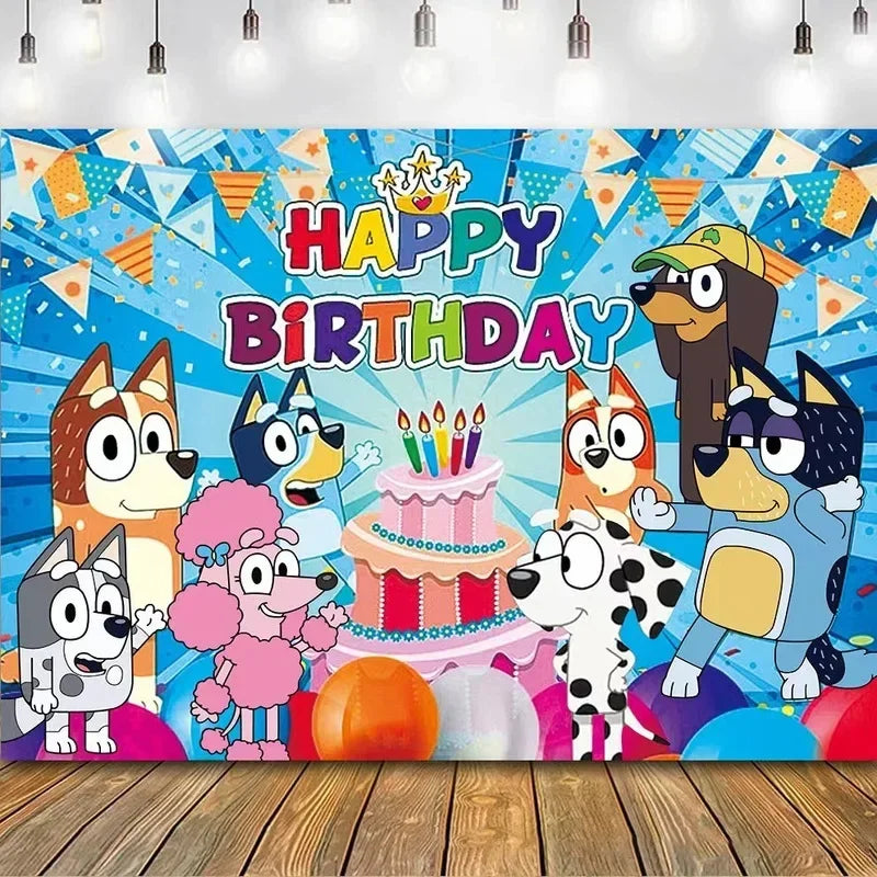 Bluey Moose Birthday Background Banner Anime Bluey Bingo Family 210x180cm Children's Birthday Party Decoration Background Cloth