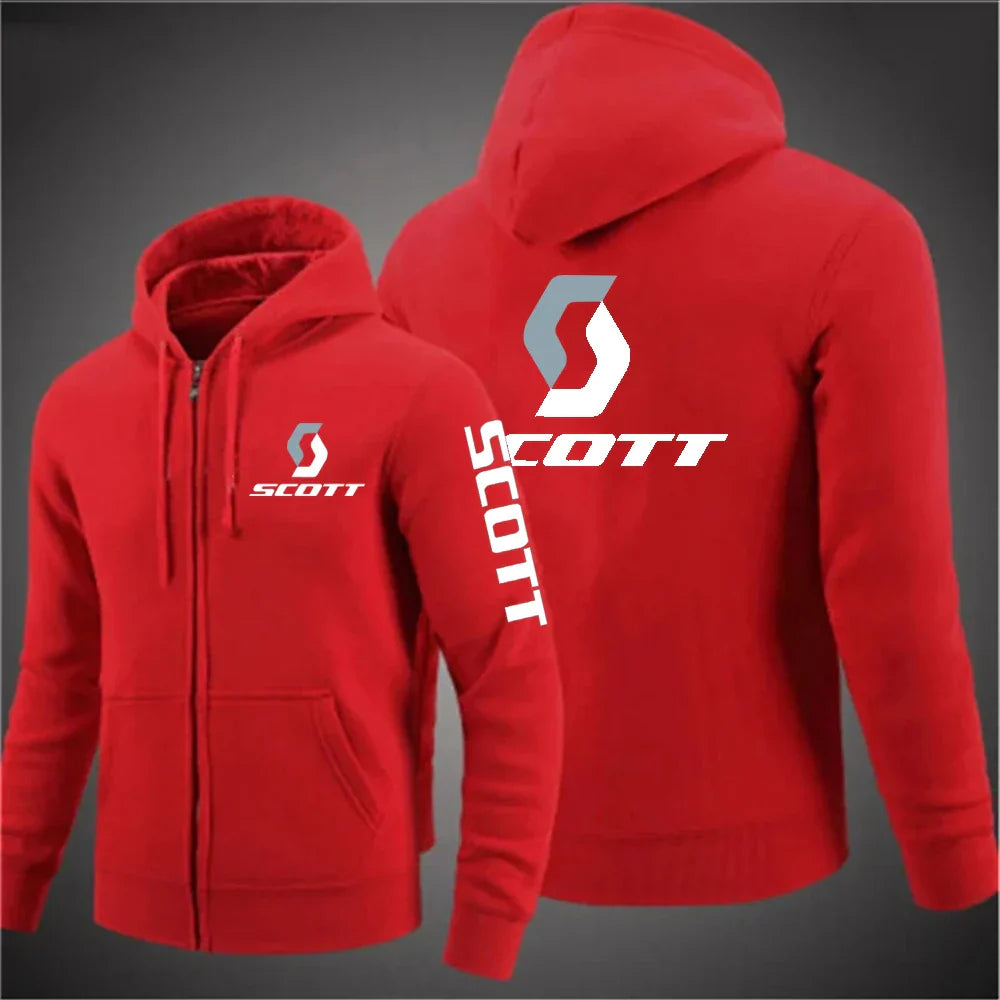 2025 Men's fashion casual SCOTT Hoodies hip hop sweatshirt Street hip hop hooded sweatshirt solid color zipper coat