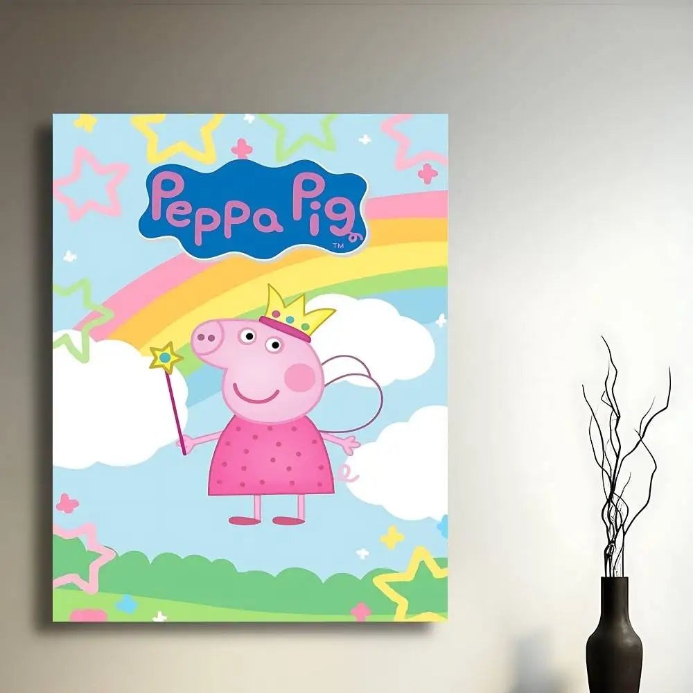 Cartoon Cute W-Peppa PigS Poster Sticky Posters Waterproof Paper Sticker Coffee House Bar Home Decor
