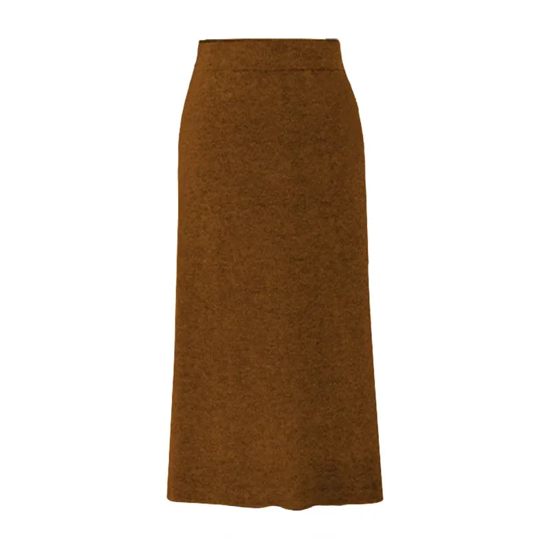 Women's Autumn/winter Knit Bodycon Skirt Medium-length High-waisted Thickened Side Slit Step-length Skirt