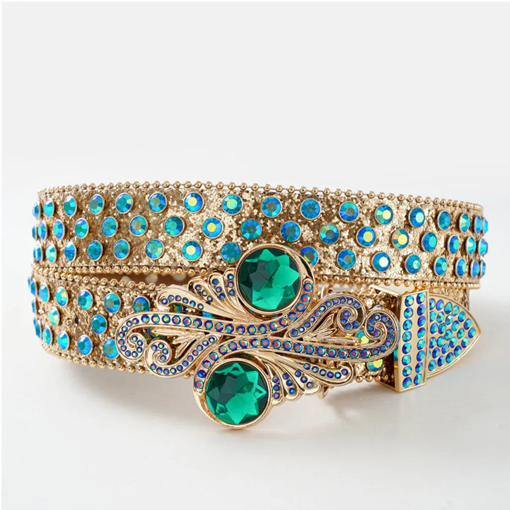 Nouvelle ceinture en strass de créateur, ceinture de cowboy western cloutée de diamants, ceinture punk bling en cuir PU véritable de haute qualité pour femme et homme