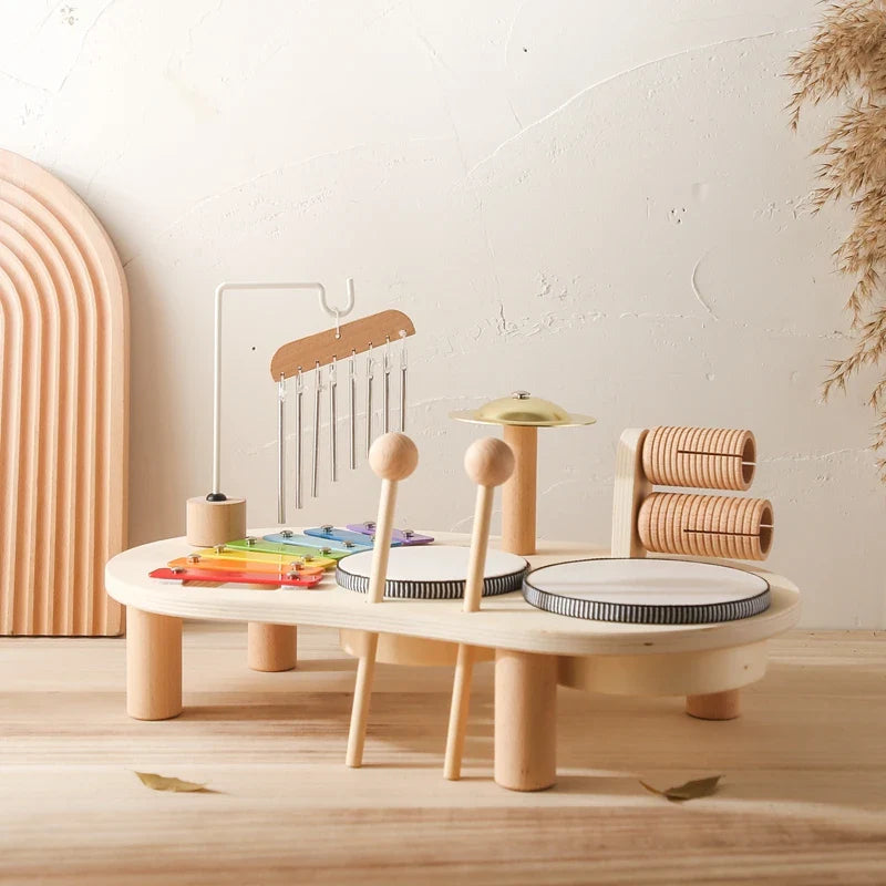 Jouets Éducatifs Bébé en Bois Carillons Éoliens Montessori Jouets Musicaux pour Enfants Xylophone Cadeaux d'Anniversaire Nouveau-né Table Musicale Jouets