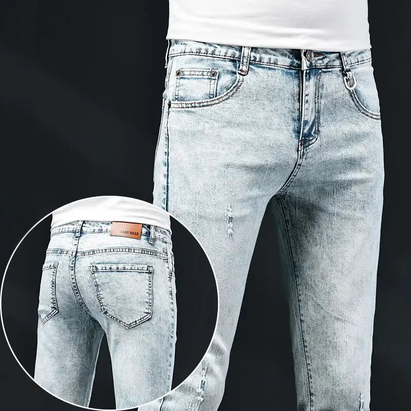 2024 New Skinny Jeans Men Vintage Fashion Snowflake Washed Classic Slim Skinny Elastic Male Casual Denim Trousers