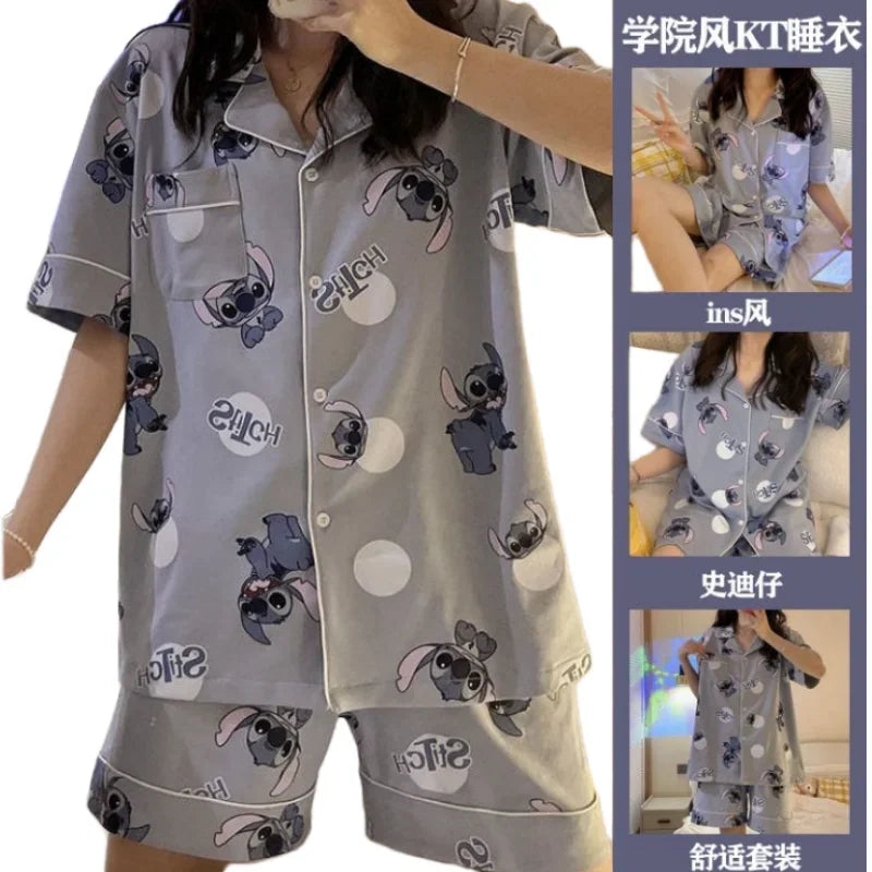 Stitch summer pajamas women's new high-value student cartoon creative cute loose short-sleeved home service suit birthday gift
