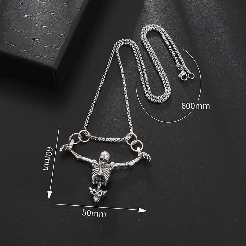Men's Vintage Punk Gothic Captivity Skull Pendant Necklace Halloween Bat Eyes Body Accessory Cool Rock Party Biker Jewelry