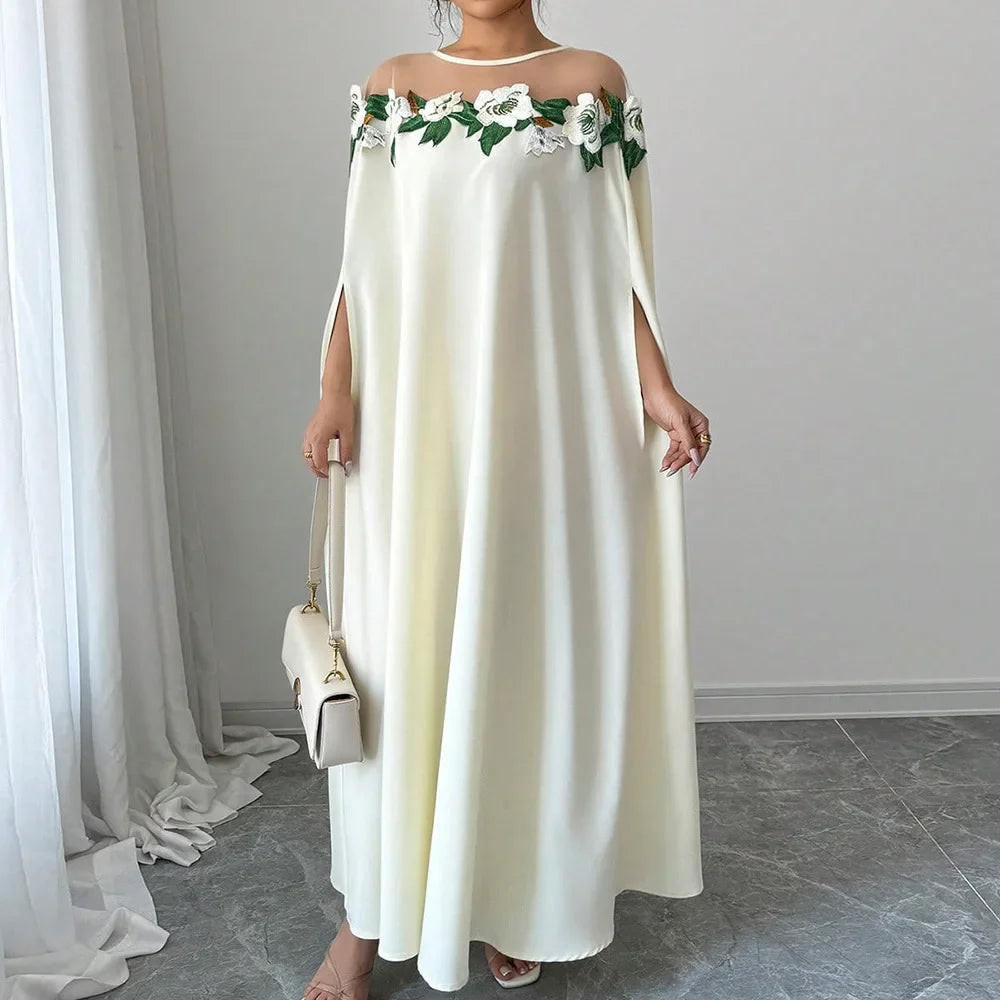 Robe longue de soirée élégante, à la mode, Chic, décoration florale, couleur unie, tempérament de printemps, robe longue ample