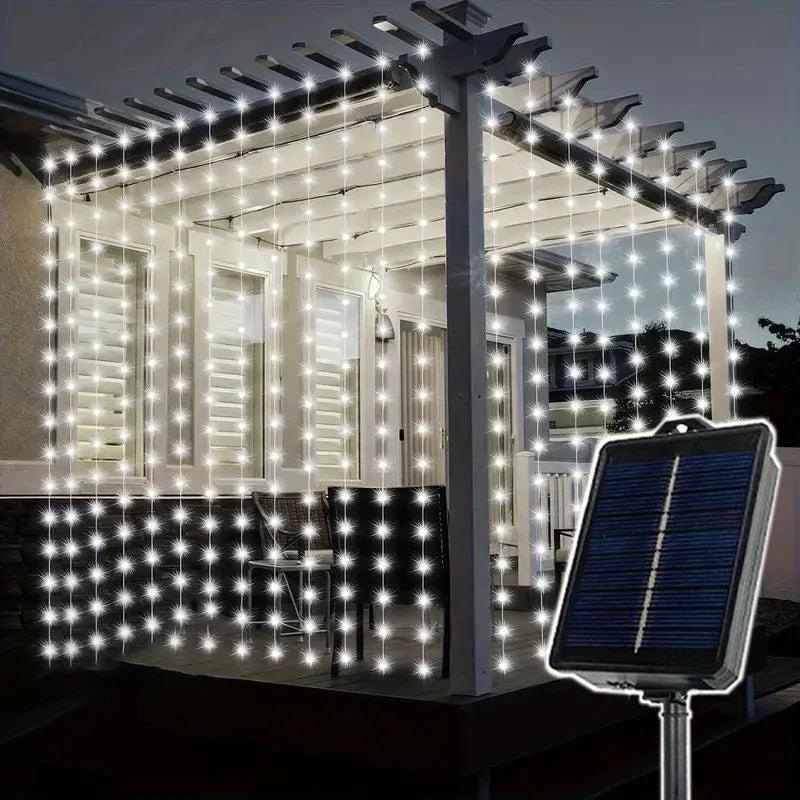 Rideau lumineux solaire 600/300/200/100LED, guirlande lumineuse féerique d'extérieur, décorations de noël et de mariage, décoration de jardin