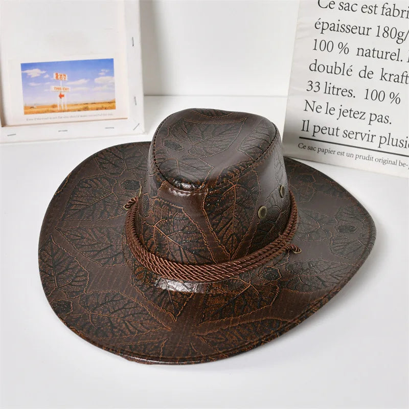 Nouveau Chapeau de Chevalier Cowboy Femme Homme Casquettes en Cuir Chapeaux de Soleil Western Gentleman Jazz Casquette Vintage Grande Prairie Visières d'Été Automne