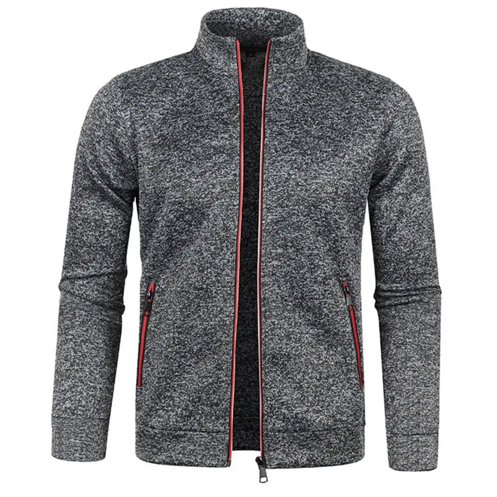 Stand Collar Long Sleeves Pockets Zipper Placket Sweatshirt Coat Men Spring Autumn Solid Color Plus Size Sport Outerwear