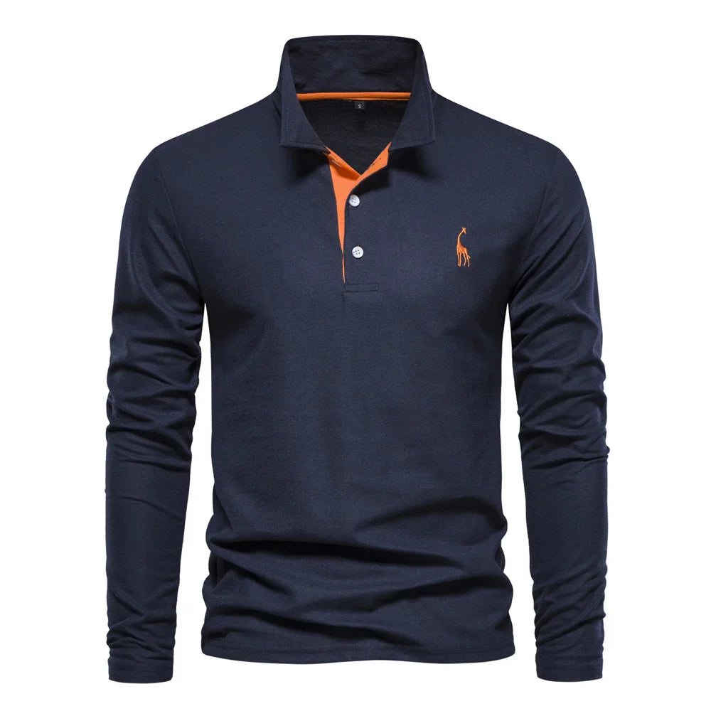 AIOPESON 2023 Nouvelle Polo Homme Broderie Cerf Chemises Manches Longues Couleur Unie Affaires Sociales Homme