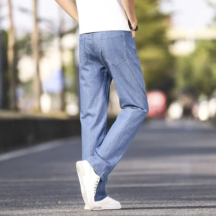 Summer Thin Men's Elastic Cotton Jeans Fashion Blue Comfortable Business Straight Casual Pants Brand Male Clothes Trousers jeans