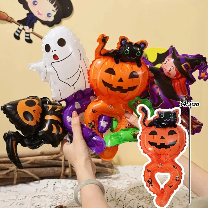 50/5pcs Halloween Balloon Headband Foil Balloons Stick Aluminum Film Inflatable Balloon Skeleton Pumpkin Hair Hoop Party Props
