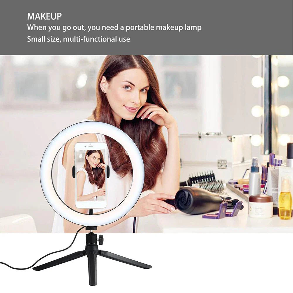 26cm (10") LED Selfie Ring Light, Photography Lighting Kit, USB Charging Lamp with Tripod for Live Video, 120 Beads