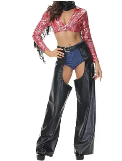 Costumes de Cowboy de ixd'Halloween pour Femme Adulte, Uniforme de Cosplay de Cowboy de l'Ouest, Gothique et Sexy, Costume de Carnaval Trempé, 6 Pièces/Ensemble