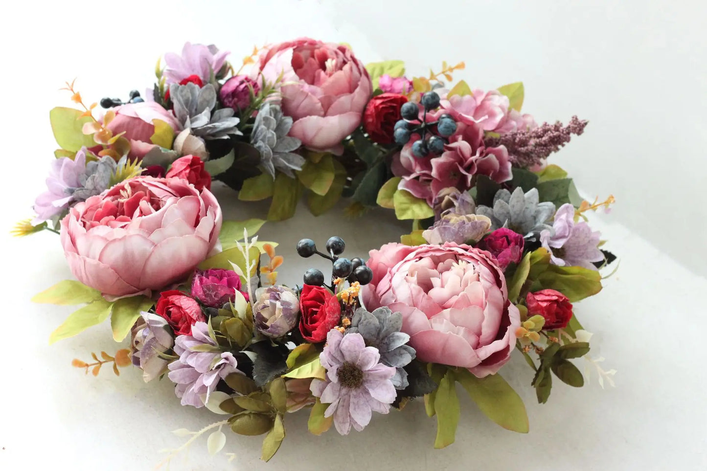 Artificial Retro Peony Flower Wreath 35CM Candlestick Wreath Christmas Halloween Decorative Flower Wedding Home Decor