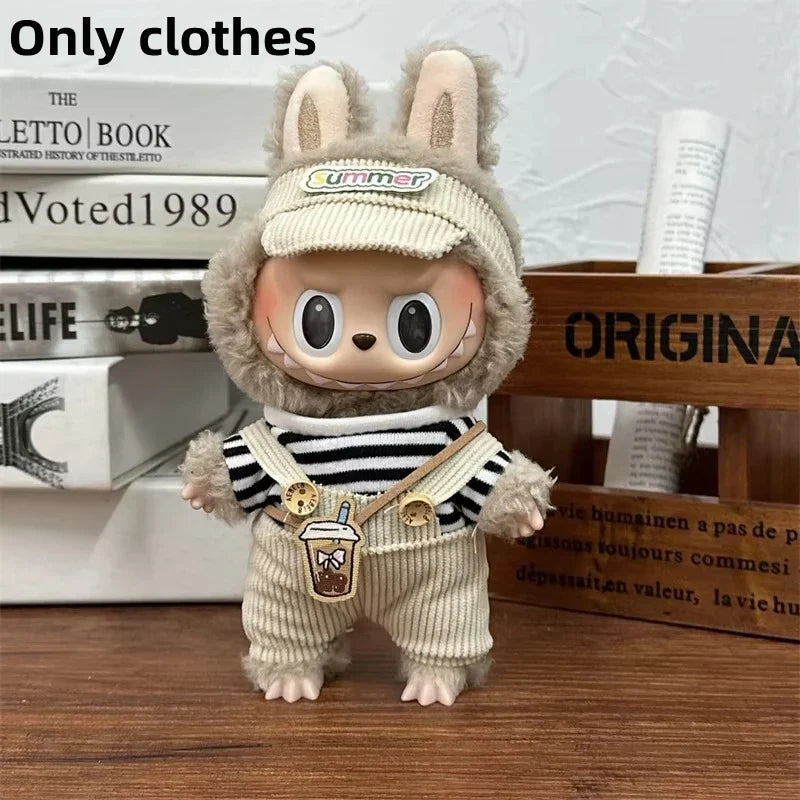 LABUBU 17cm Doll'S Clothes Outfit Accessories For Labubu V1 V2 Striped overalls hats glasses shoes Cool handsome Clothing Gift
