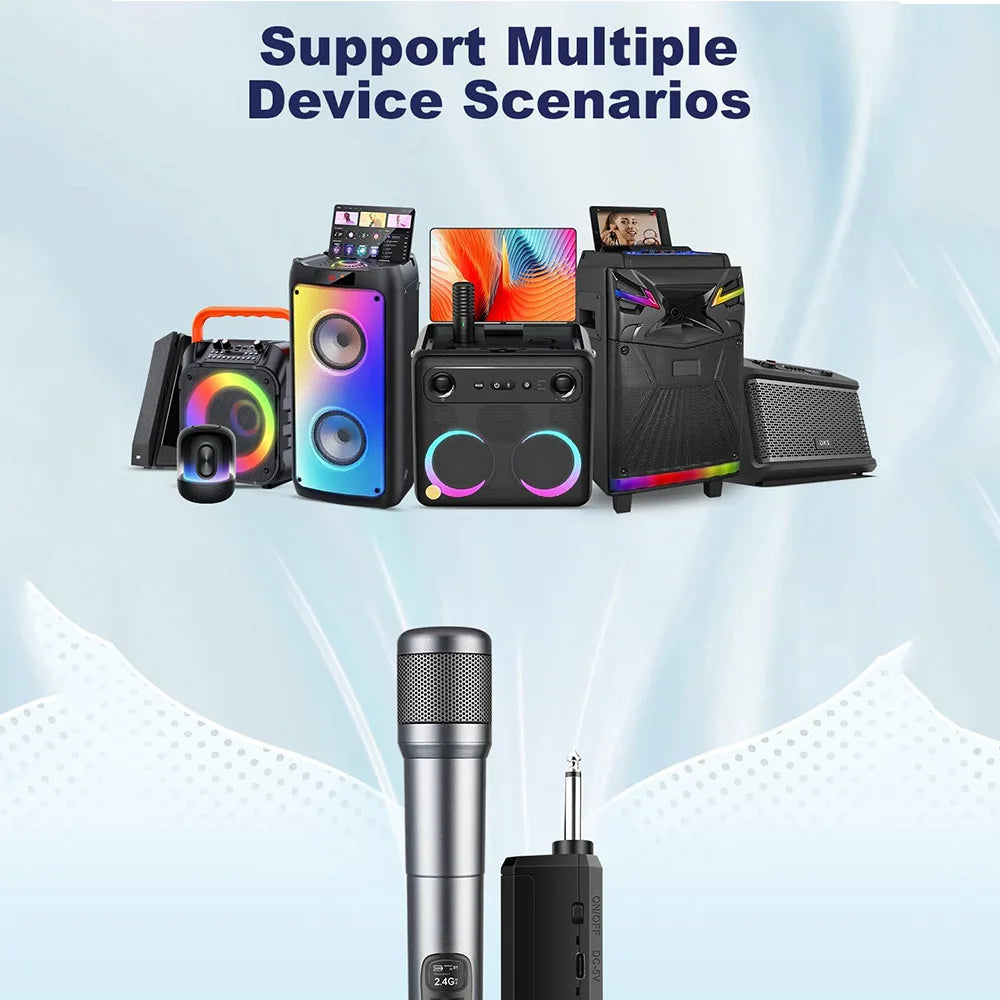 Wireless Microphone Handheld Microphones 2 Channels Karaoke Microphones 2.4G Rechargeable Mic for Live KTV Wedding Party