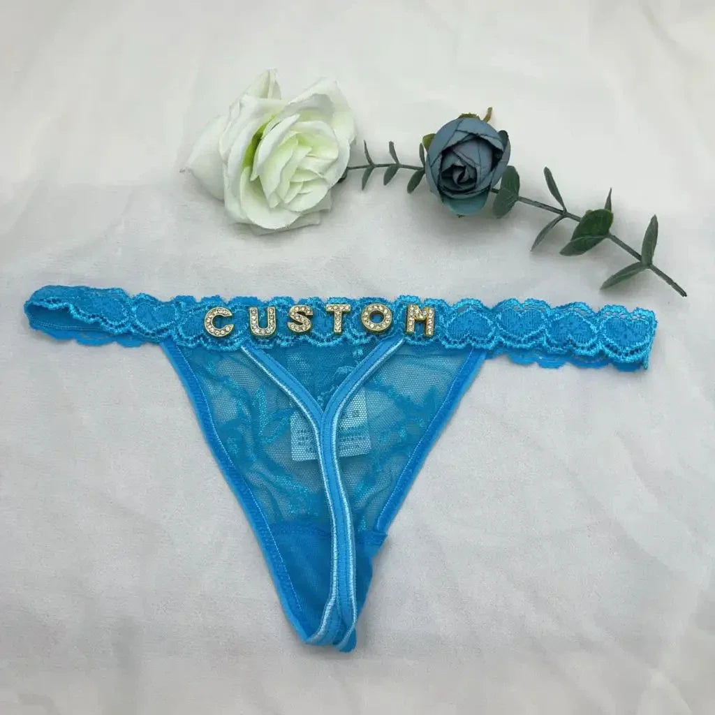 Tongs personnalisées avec nom pour petit ami, lettre en cristal, bijoux de corps pour femmes, Bikini Sexy en dentelle, culotte string, cadeau de saint valentin