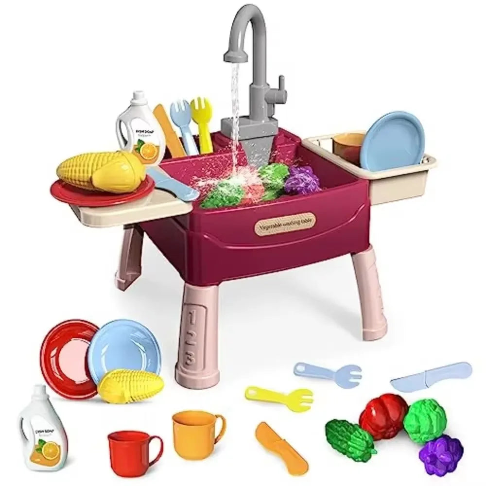 Jouets de jeu pour enfants à la maison Éducation précoce Simulation de cuisine Lave-vaisselle électrique Table de lavage de légumes avec sortie d'eau