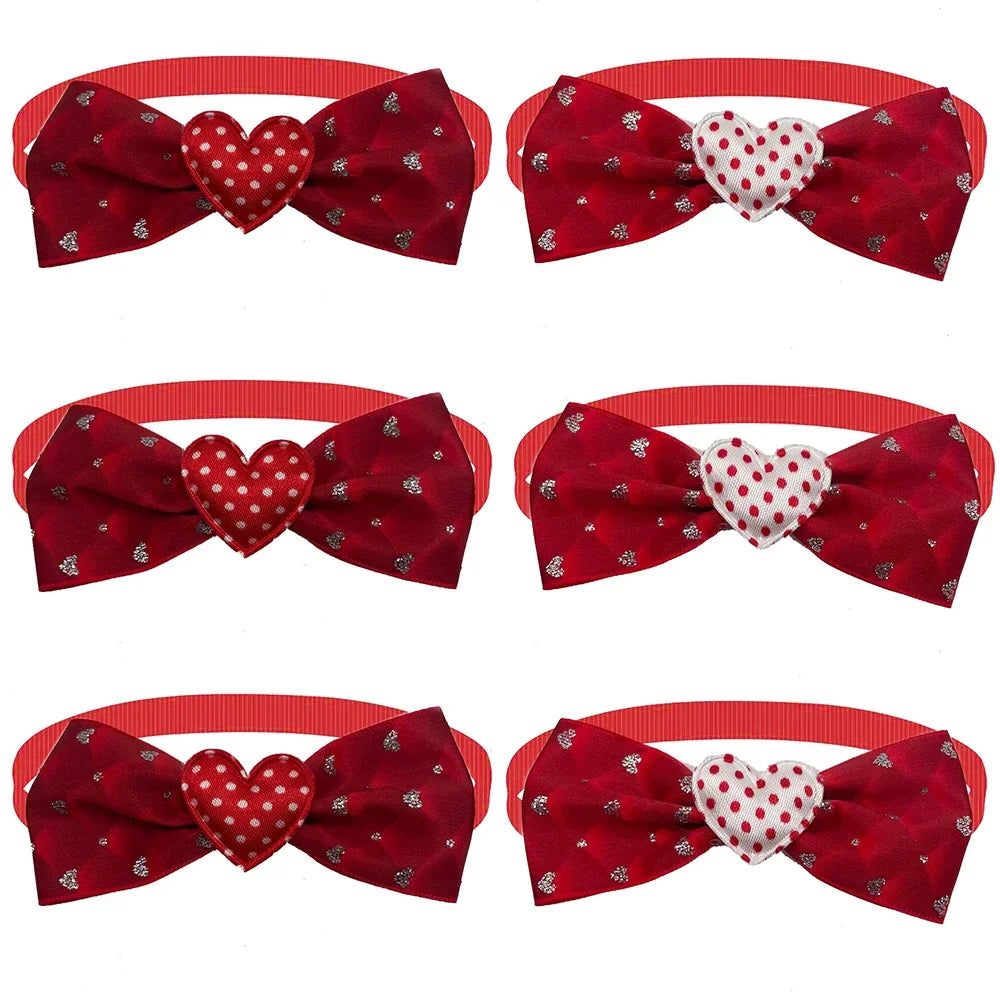 50pcs mignon chien noeud papillon amour coeur Style fournitures pour animaux de compagnie saint valentin petit chien rouge chiot noeud papillon chien chat collier accessoires