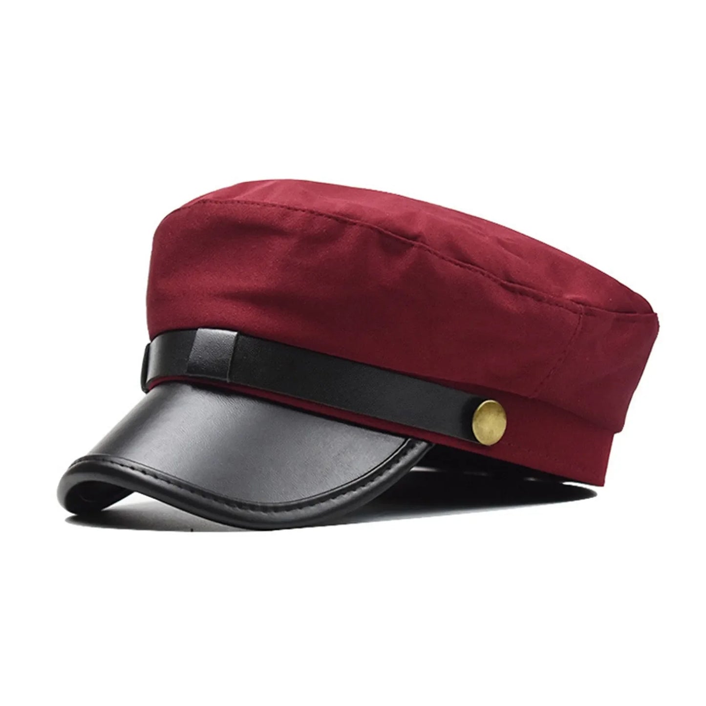 PU Leather Unisex Cycling Caps, Women Men Autumn Sailor Hat Black, Travel Student Hat, Flat Top Captain Hat