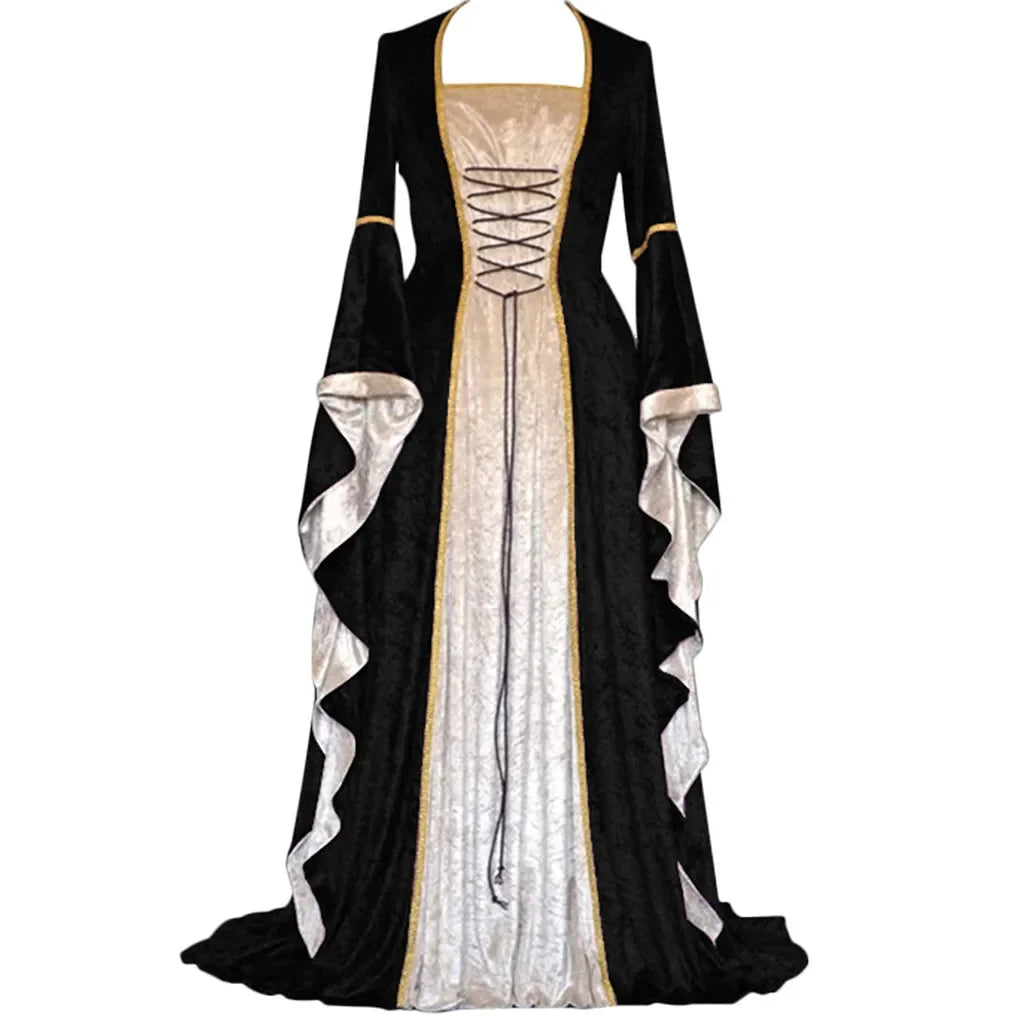 Robe de soirée rétro pour femmes, Costume d'halloween, Robe Noble de cour Cosplay, manches cloche anciennes, Costume de