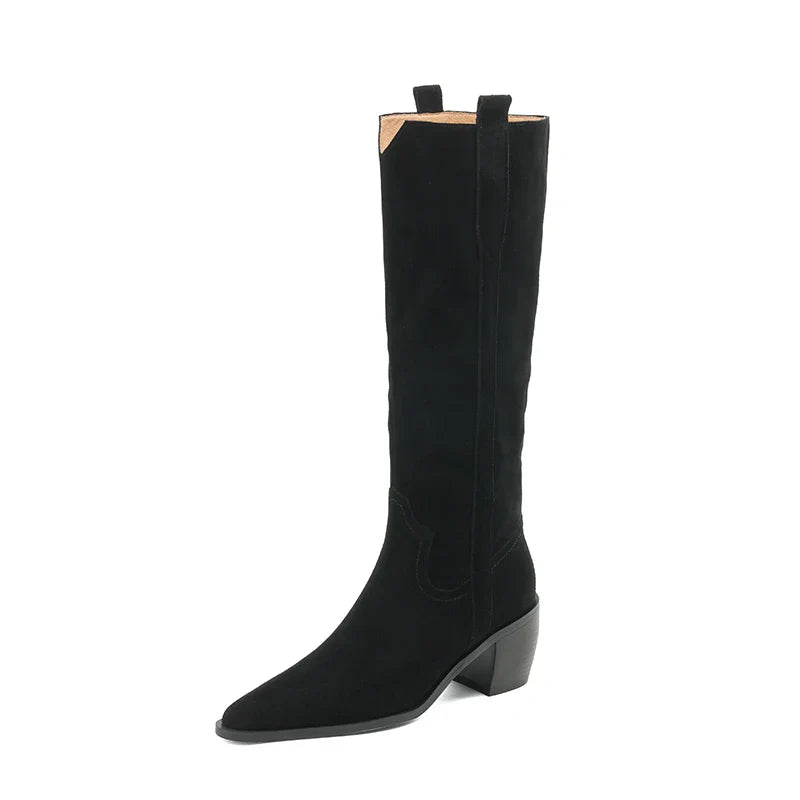 Bottes de Cowboy en Daim de Vache à Talons Hauts pour Femme, Style Vintage, Style Country Western, à la Mode, Automne Hiver