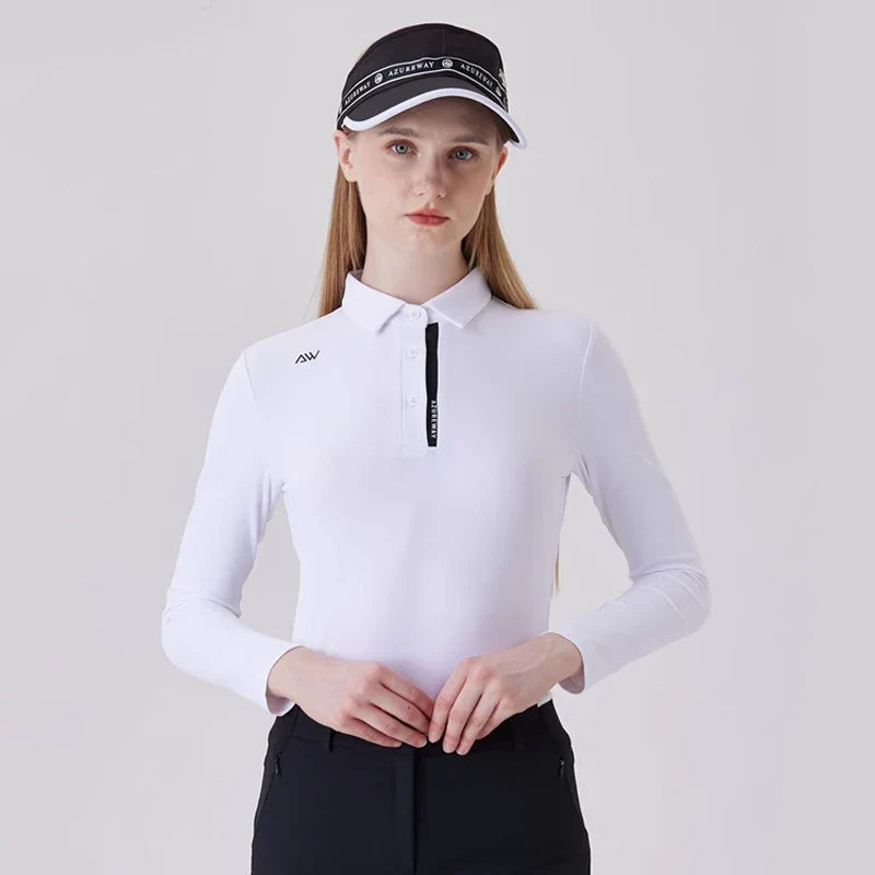AW Golf Women's Simple Polo Shirt Long-sleeved T-shirt Quick-drying Breathable Sports Jersey Spring Autumn Golf Clothing Suit