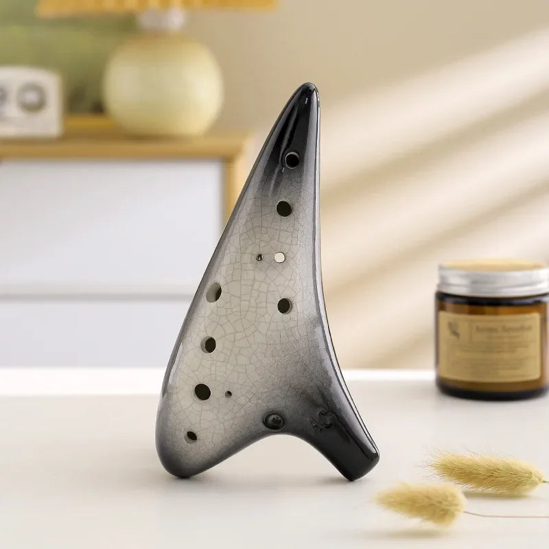 Ocarina-Flûte Alto C à 12 Trous en Céramique, Instrument Professionnel, Tao Chinois, Motif Craquelé, Deux Documents Dégradé