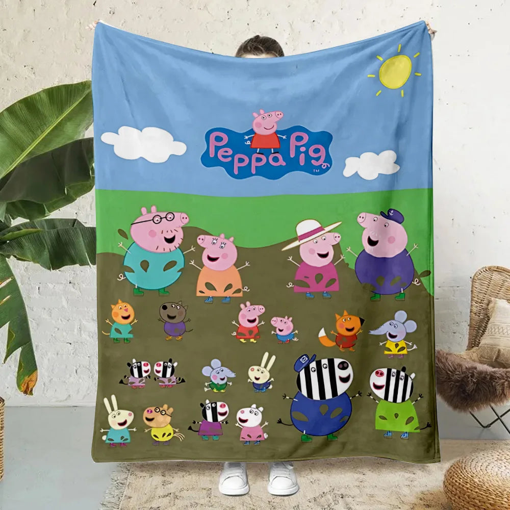 Cartoon P-Peppa Pigs Printed Blanket Picnic Blankets Warm Blanket Soft and Comfortable Blanket Home Travel Birthday Gift