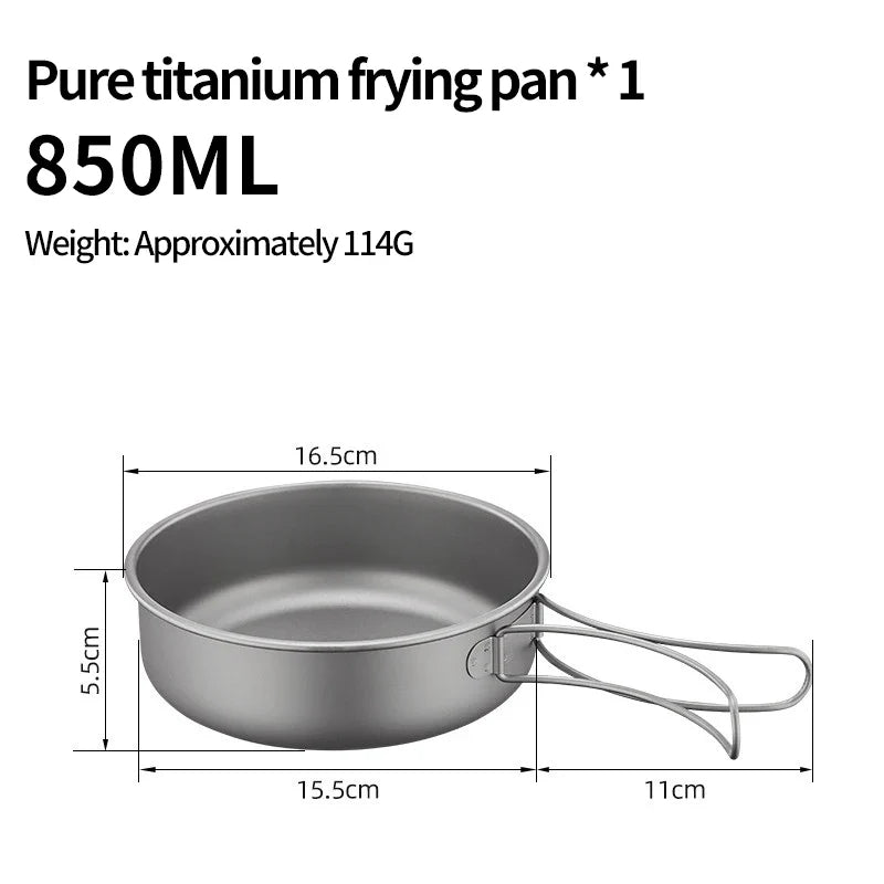 Vaisselle de Camping en plein air, ensemble d'ustensiles de cuisine en titane, marmite, poêle à frire avec poignées pliables, pique-nique cuisine randonnée Trekking
