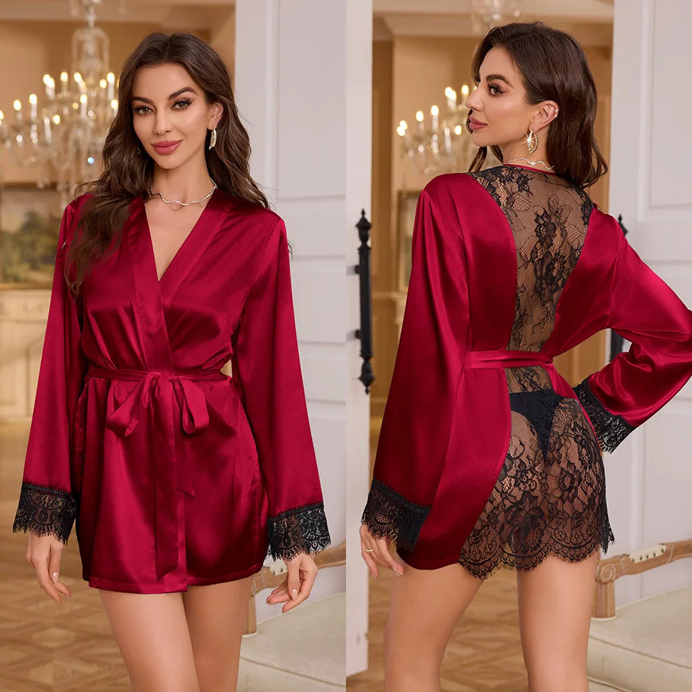 Women's Sexy Lace Back Dress Home Nightgown Silky Wedding Robe Nighty Loungewear New Collection