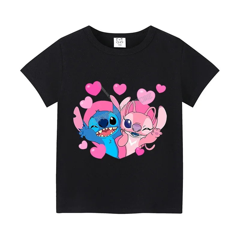 T-shirt Enfant Stitch Angel Dessin Animé Haut Tee Shirt Manches Courtes Kawaii Anime Mode Confort Col Rond Vêtements Cadeau Pour Enfants