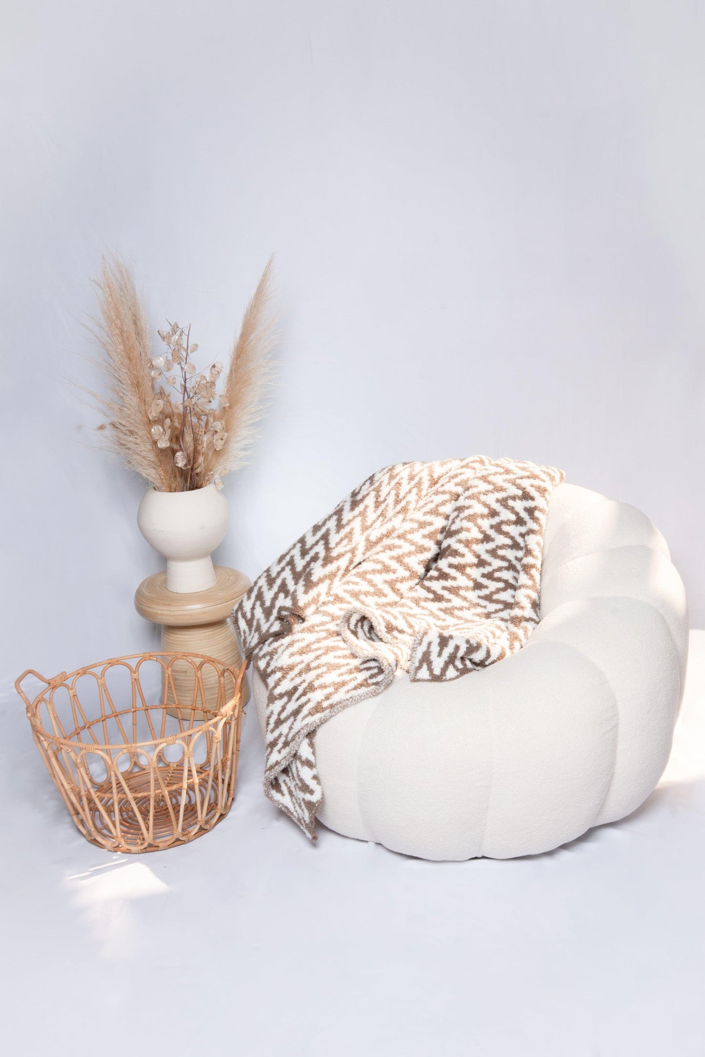 Mushroom & White Chevron Print Extended Throw