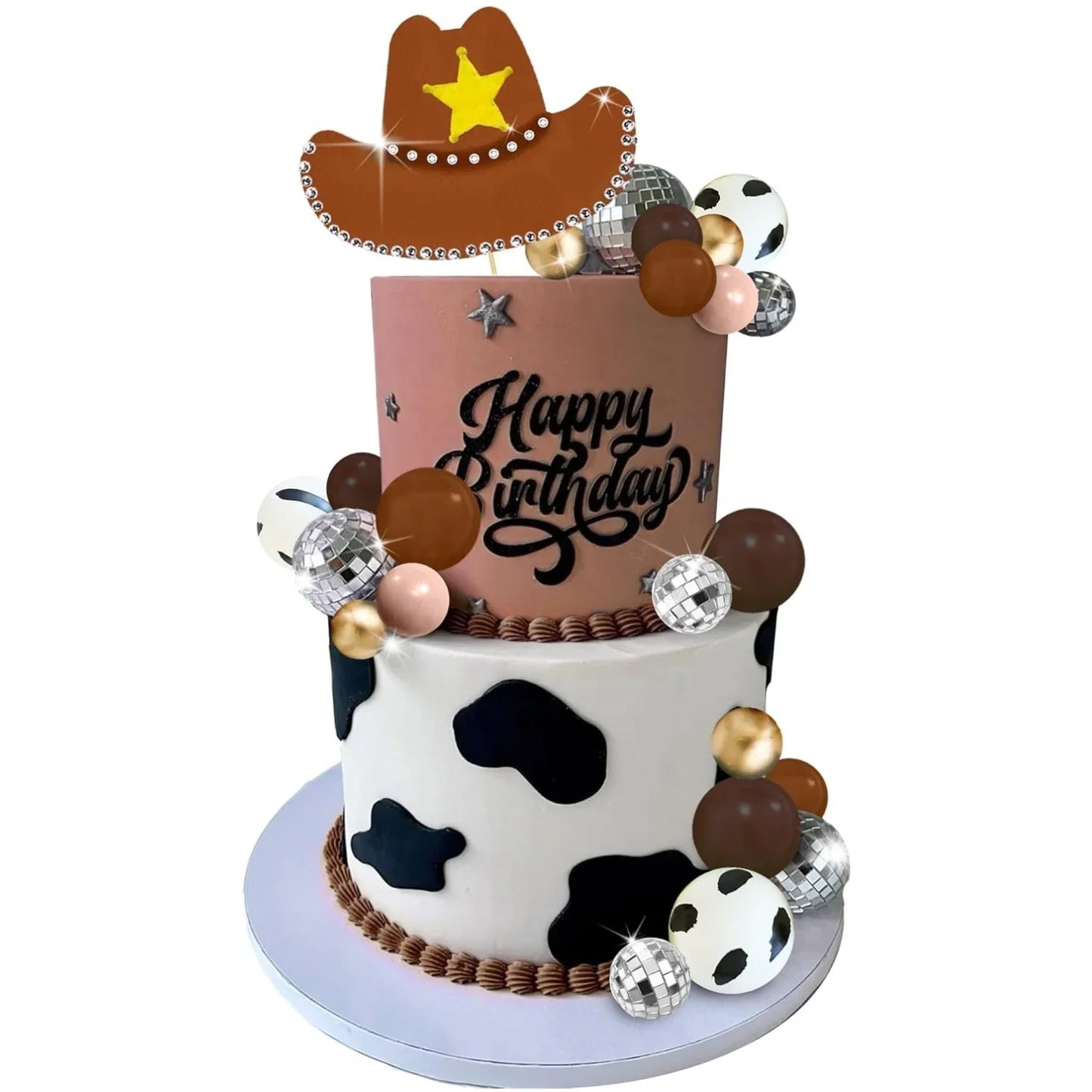 Hot Pink Cowgirl Cake Topper, Glitter Cowgirl Hat, Disco Balls for Western Theme Party, Birthday Party Supplies