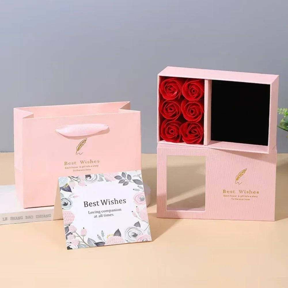 Boîte à bijoux Rose, boîte à bagues à Six fleurs, cadeau de saint-valentin, boîte d'emballage de bijoux, pendentif, collier, cadeaux d'anniversaire pour femme et maman
