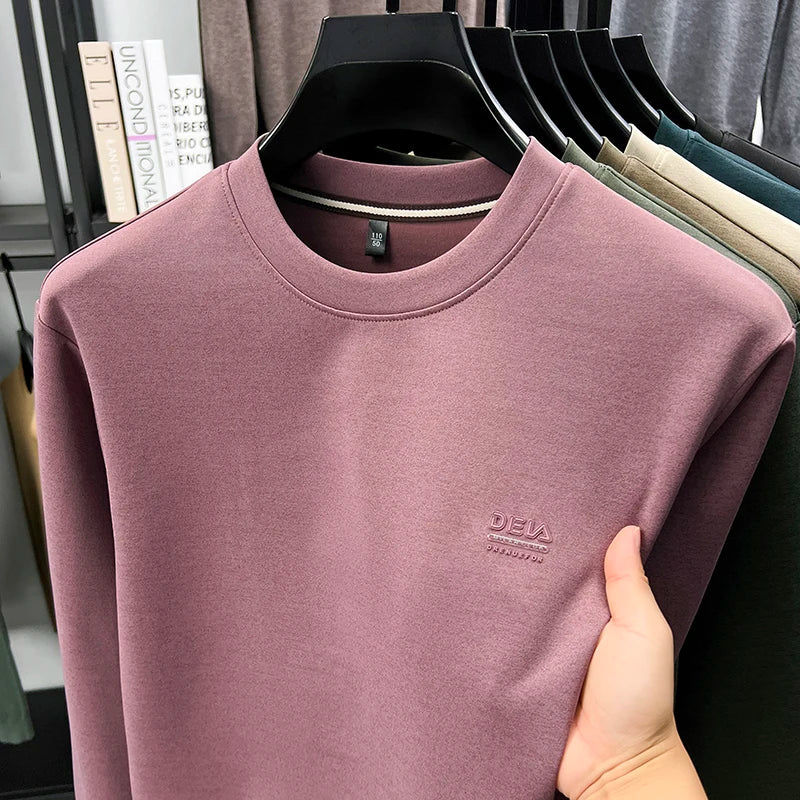 Sweat-shirt homme 2025 nouveau Style printemps et automne homme T-shirt à manches longues en pur coton col rond T-shirt basique à la mode