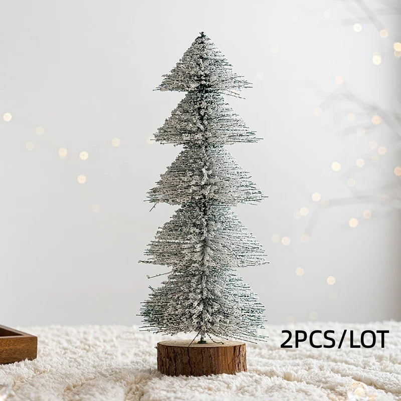 2Pcs Mini Artificial Christmas Tree Crafts Supplies Christmas Party Office Desktop Ornaments Christmas Tree Home Decorations