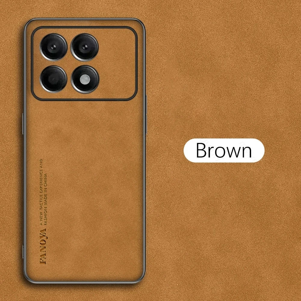 Case for Poco X6 Pro TPU Soft Frame Sheepskin Leather Back Coque for Poco X6Pro Cover Camera Protect Shockproof Protection Shell