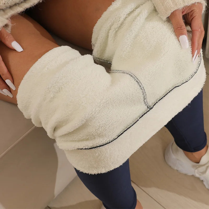 Leggings d'hiver épais pour femmes, doublés polaire chaude, pantalon thermique simple et tendance, leggings noirs amincissants, taille haute élastique, couleur unie